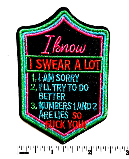 Embroidered Iron-On Patch – "I Swear A Lot" Funny Quote (3.5")