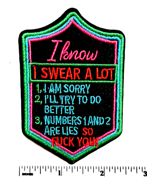 Embroidered Iron-On Patch – "I Swear A Lot" Funny Quote (3.5")