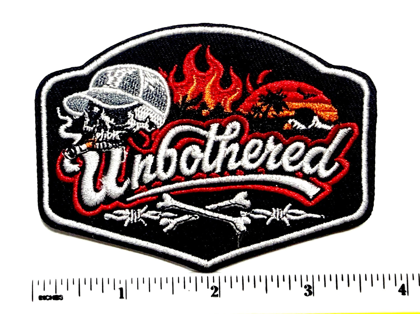 Unbothered with skull and flames patch - Embroidered DIY Iron on patch