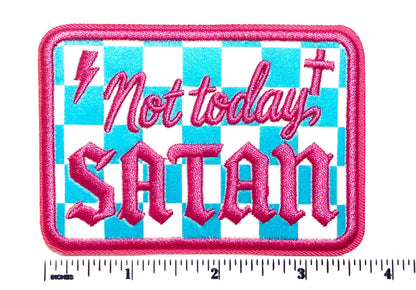 Not Today Satan Embroidered Checkered Patch - Iron-On Applique