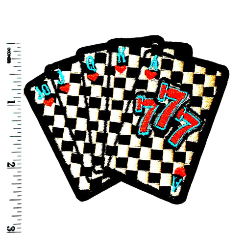 Poker Cards, Royal Flush Checkered - Embroidered Iron On Patch 3.25”