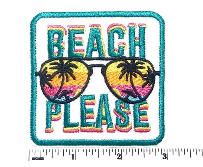 Beach Please with Sunglasses patch - Embroidered DIY Iron on patch