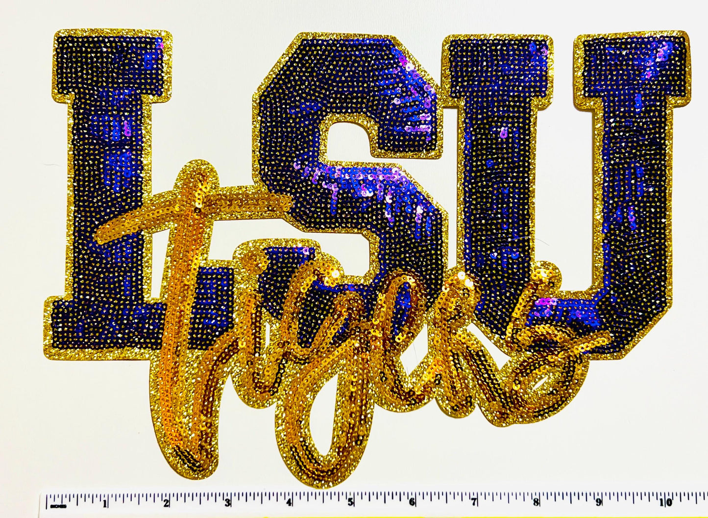 Purple & Gold Tigers patch - Large Sequins Iron on patch 10.5”