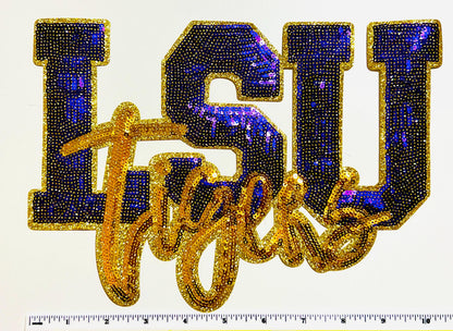 Purple & Gold Tigers patch - Large Sequins Iron on patch 10.5”