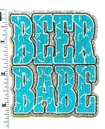 Beer Babe patch - Embroidered DIY Iron on Patch with silver glitter outline