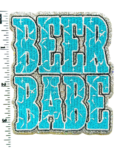 Beer Babe patch - Embroidered DIY Iron on Patch with silver glitter outline