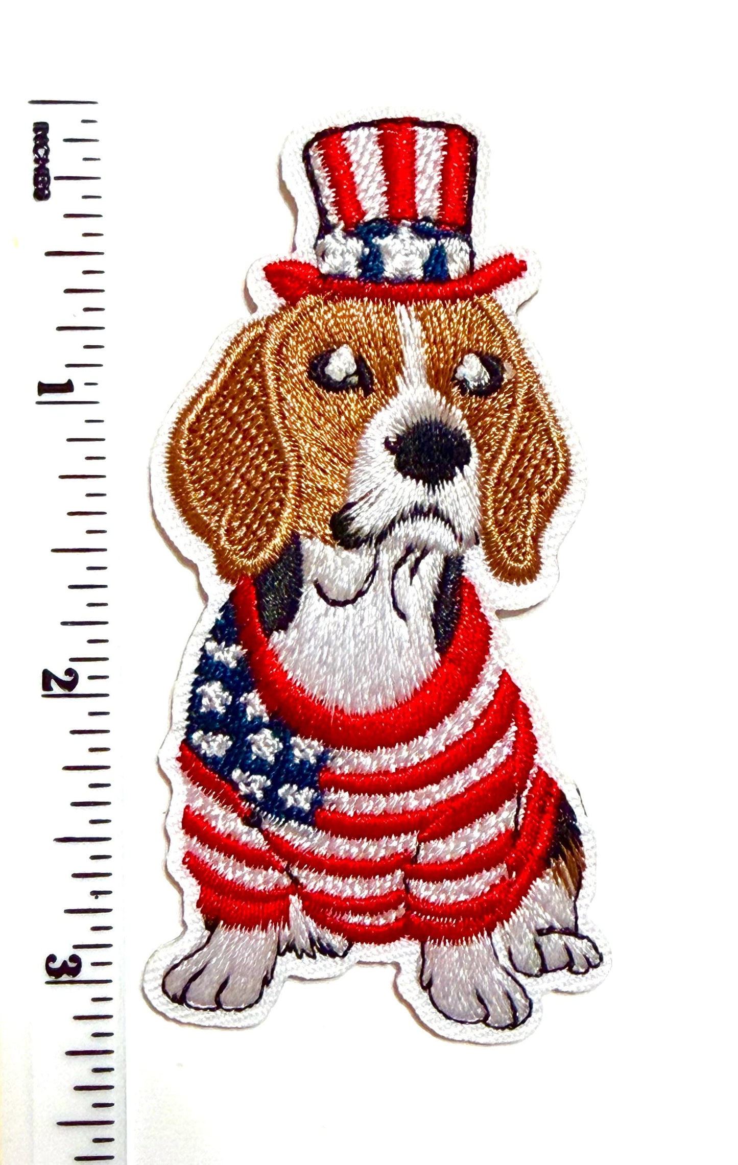 Patriotic Puppies French Bulldog Frenchie, Maltese Bichon Frise, Beagle - Embroidered Iron On Patch 3.25”