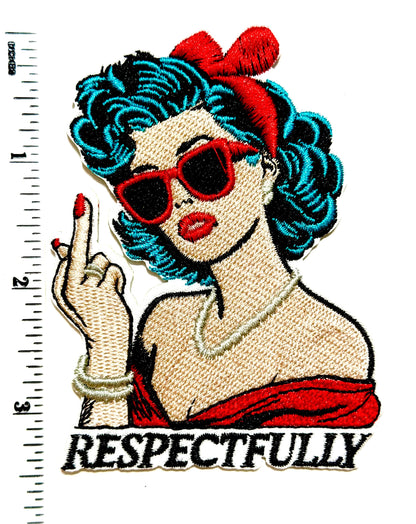 Respectfully Middle Finger, Retro Pinup - Embroidered Iron On Patch 3.5”