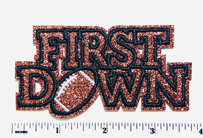 First down patch - Embroidered Iron on patch witth glitter
