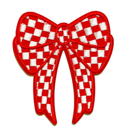 Checkered Bow patches - Embroidered Iron On Patches 3”