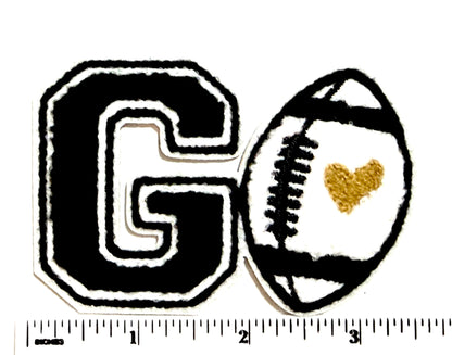 Football “Go” patch - Chenille Iron On Patch 3.5”