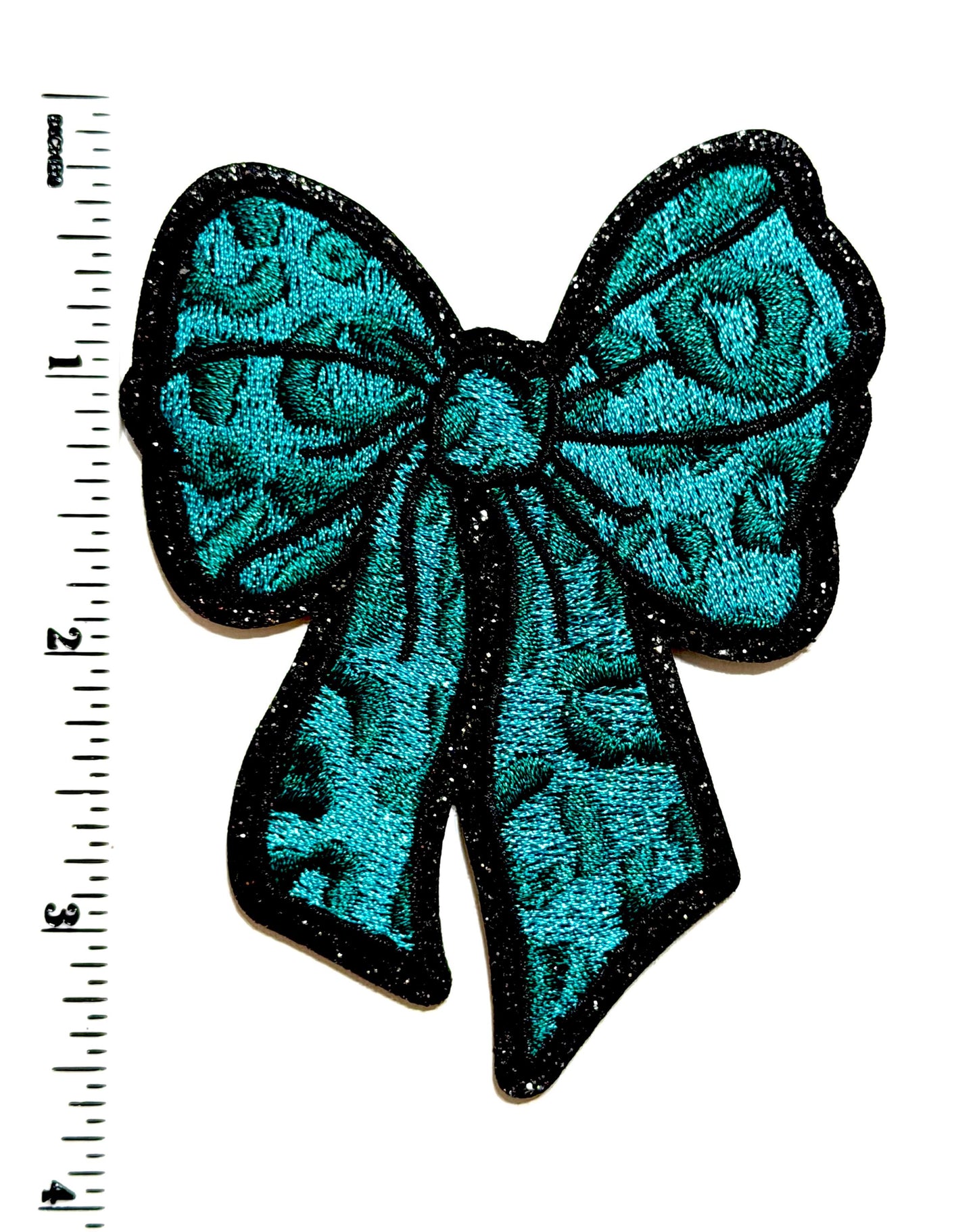 Turquoise & Leopard Print patches, Hearts, Cross and Bow - Embroidered Iron On Patches