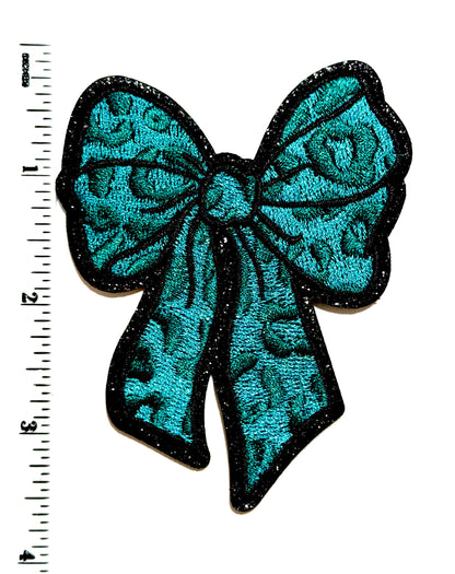 Turquoise & Leopard Print patches, Hearts, Cross and Bow - Embroidered Iron On Patches