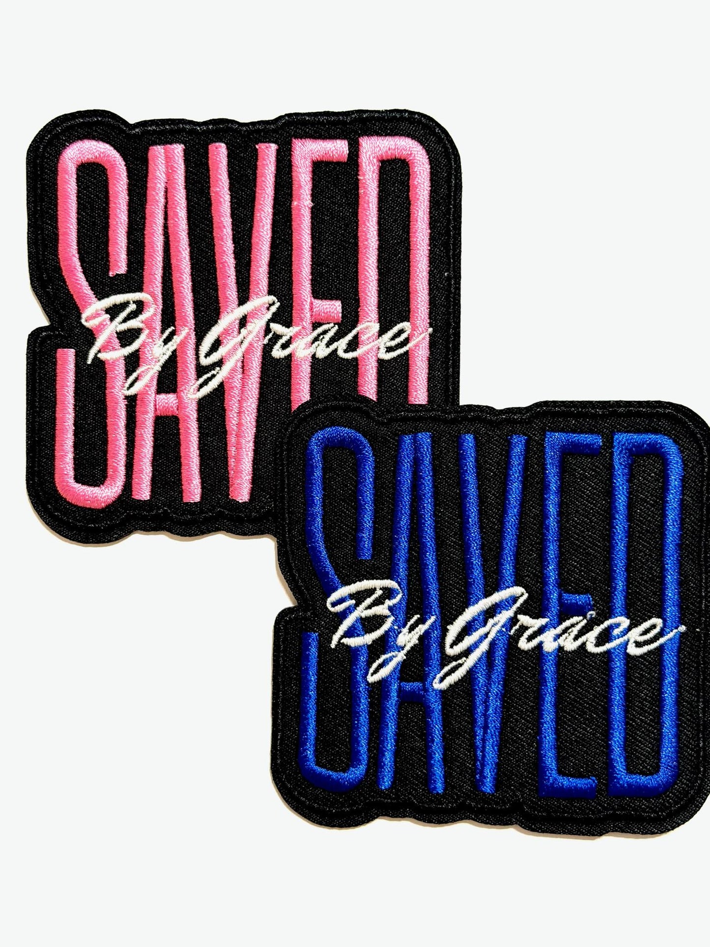 Saved by Grace pink or blue patch  - Embroidered DIY Iron on patch