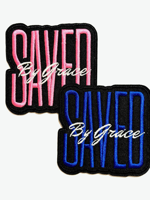 Saved by Grace pink or blue patch  - Embroidered DIY Iron on patch