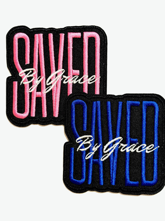 Saved by Grace pink or blue patch  - Embroidered DIY Iron on patch