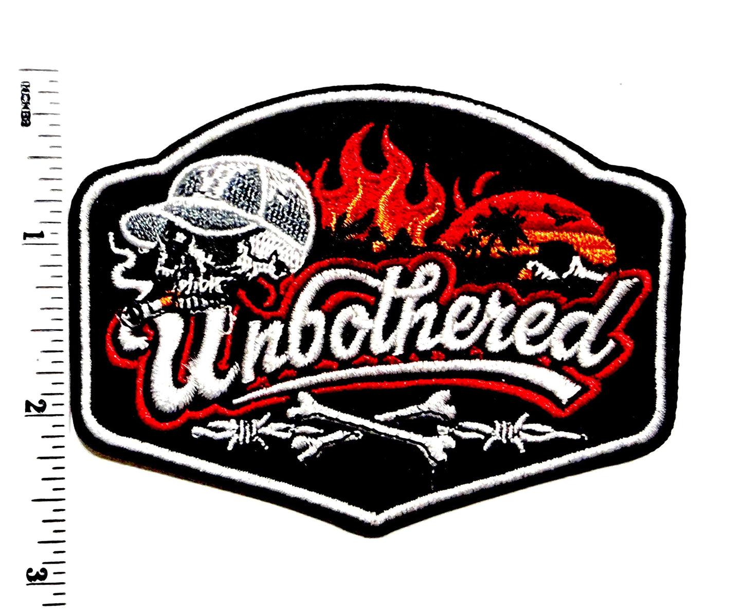 Unbothered with skull and flames patch - Embroidered DIY Iron on patch