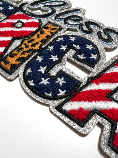 Patriotic - Chenille with silver glitter outline Iron on patches