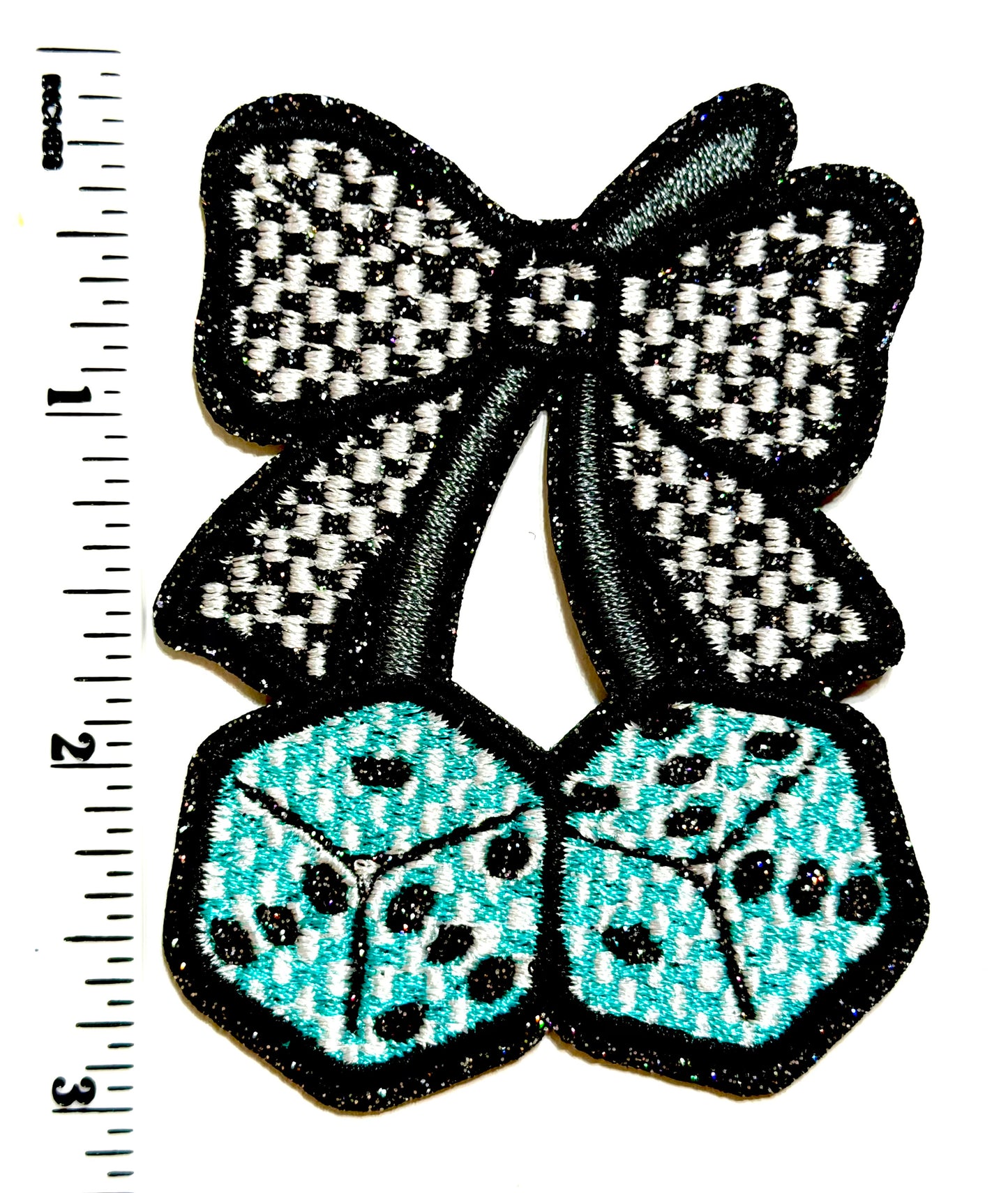 Cherry Dice patches - Embroidered Iron On Patches with Glitter 3”