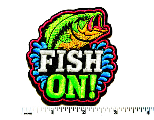 Fish On! - Embroidered Neon Iron On Patch 3”