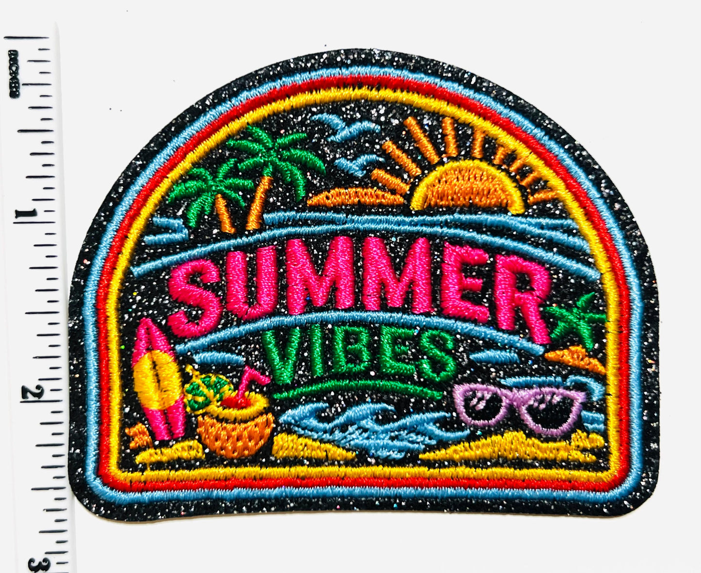 Summer Vibes patch - Embroidered & Glitter Iron on patch 3”
