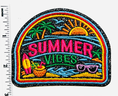 Summer Vibes patch - Embroidered & Glitter Iron on patch 3”