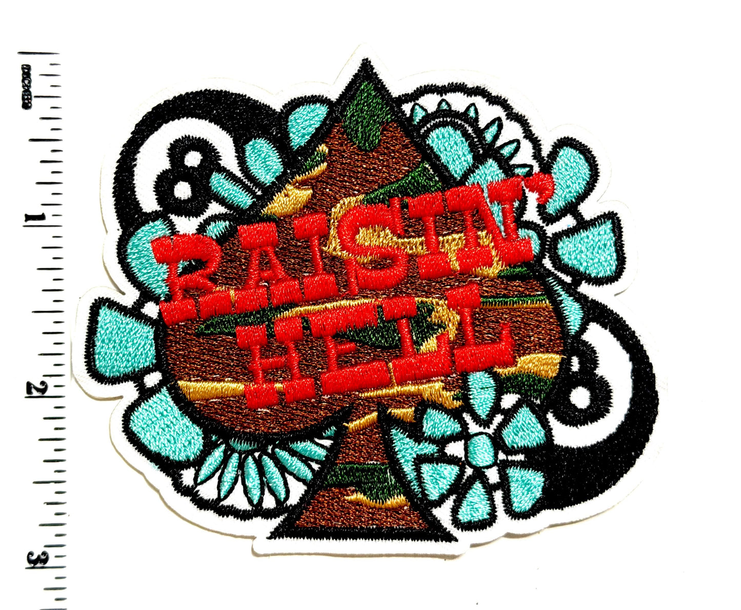 Raisin’ Hell Spades with 8-ball and turquoise detail patch - Embroidered Iron on patch