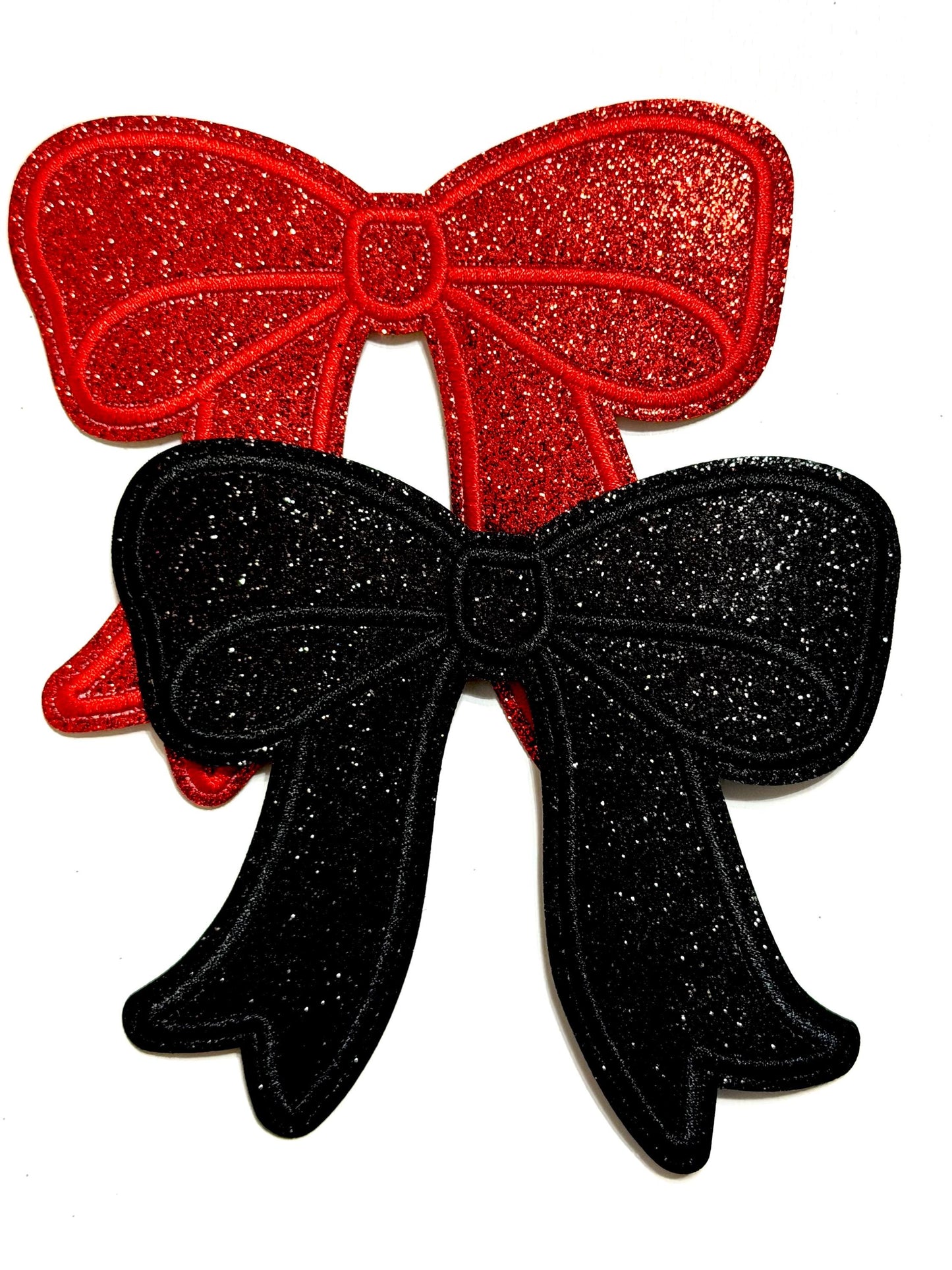 Bows with ribbon -Embroidered & Glitter Iron on patches