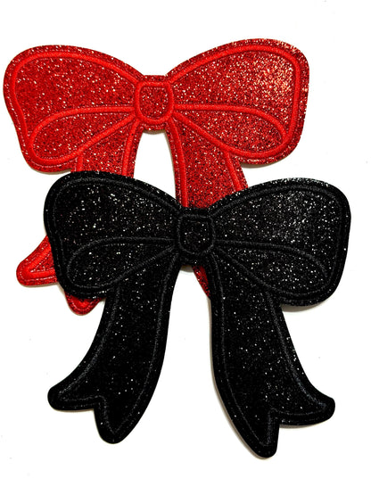 Bows with ribbon -Embroidered & Glitter Iron on patches