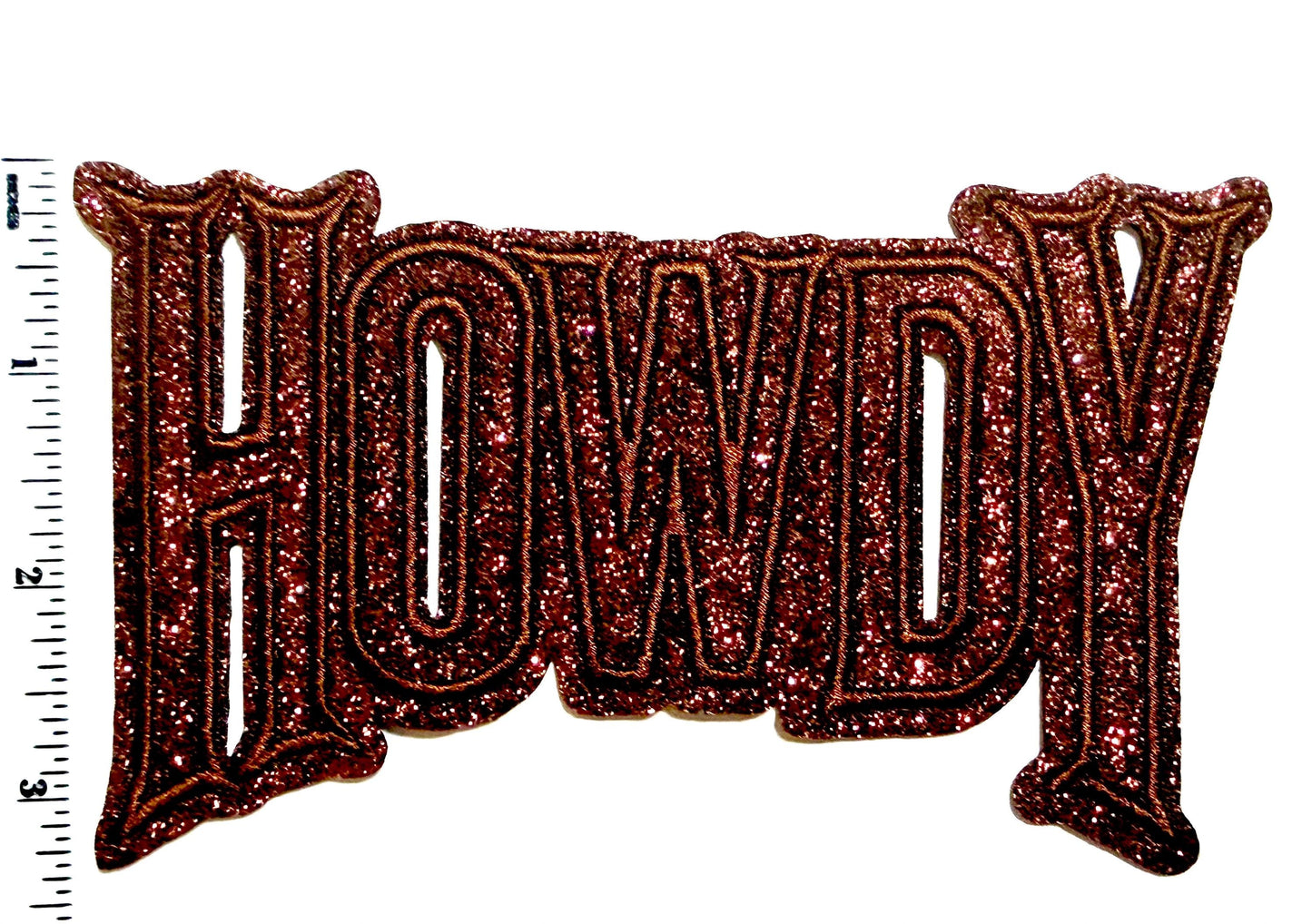 Howdy - Embroidered Iron on patch with glitter 5.5”