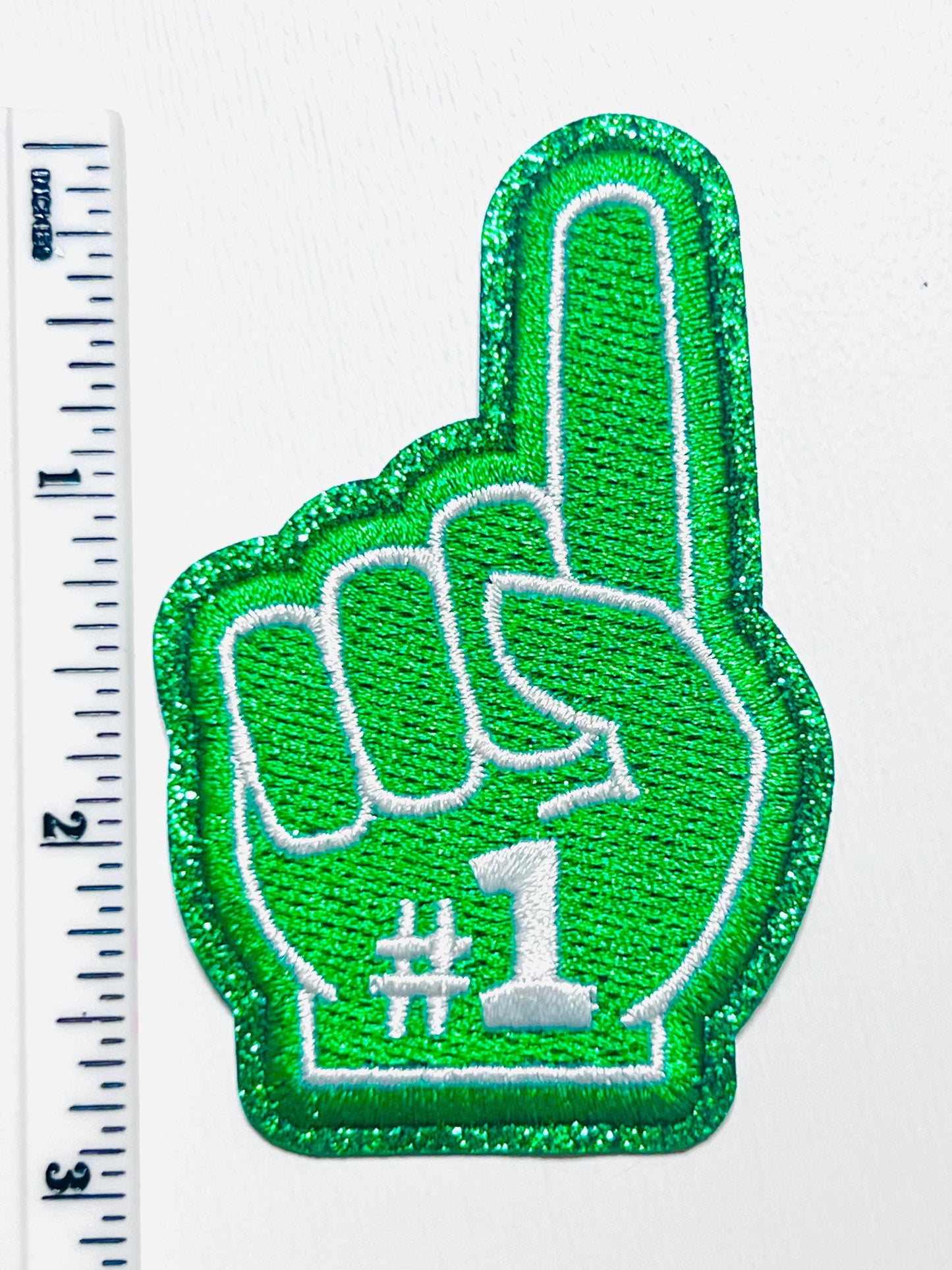 Finger #1 - Embroidered Iron on patch with glitter