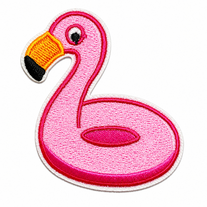 Pink Flamingo Pool Float patch – Embroidered Iron-On Patch 2.75”