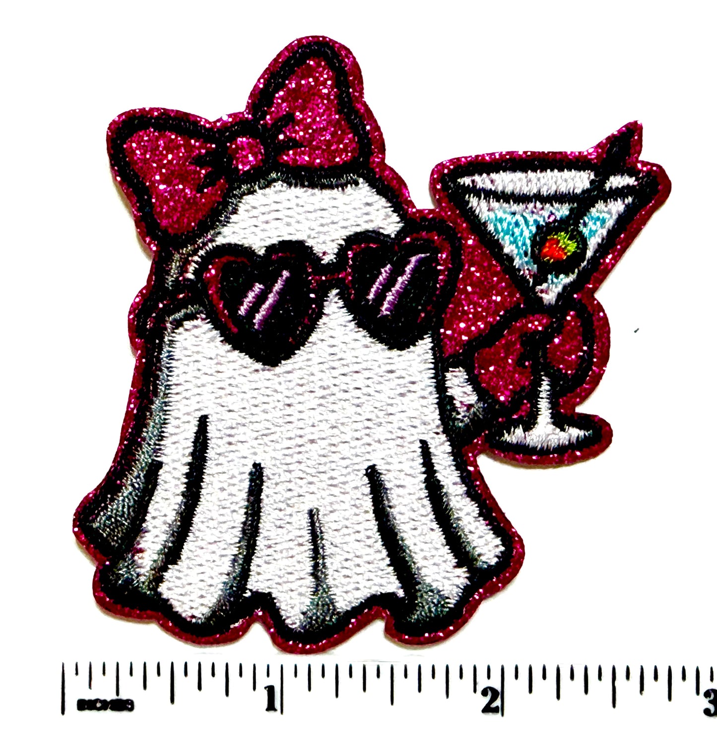 Halloween Ghost with Martini patch - Embroidered Iron on patch 2.5”