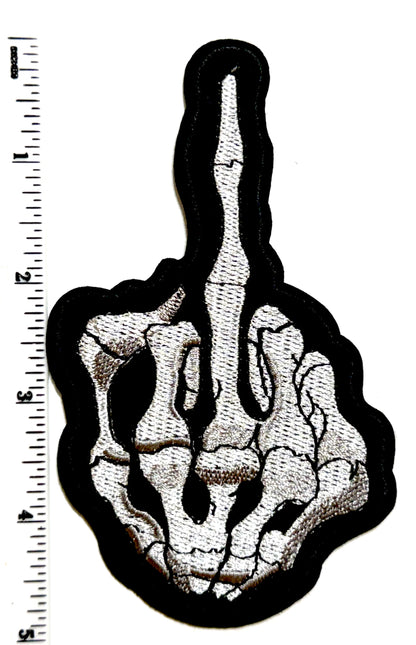 Skelly Middle Finger patch - Embroidered Iron On Patch 5”