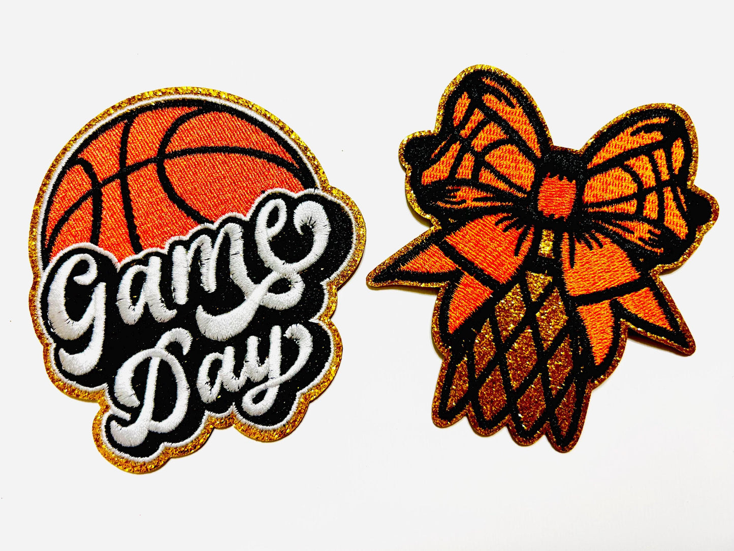 Basketball patches - Embroidered DIY Iron on patches with gold glitter