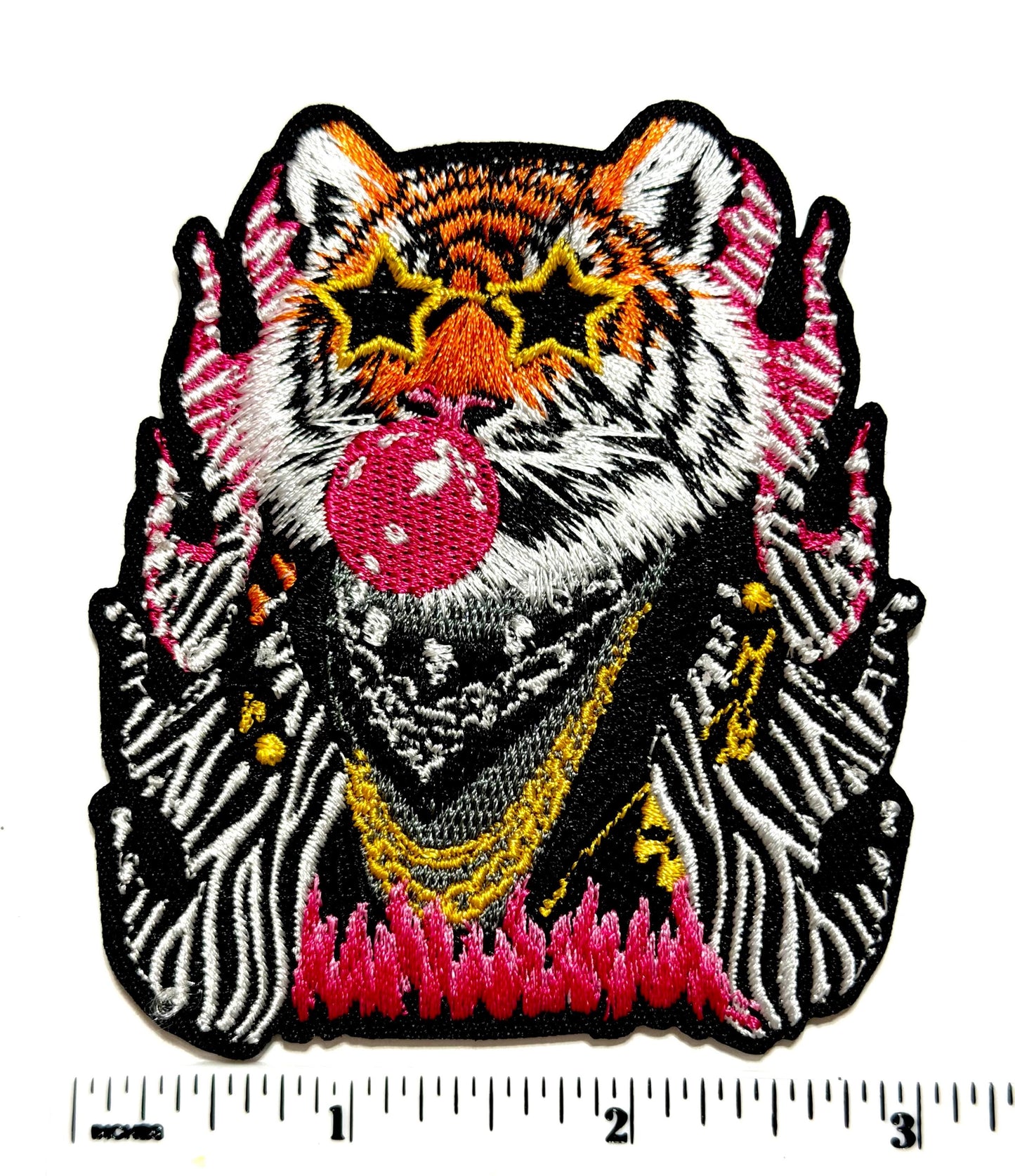 Tiger with star sunglasses blowing bubble patch - Embroidered DIY Iron on patch
