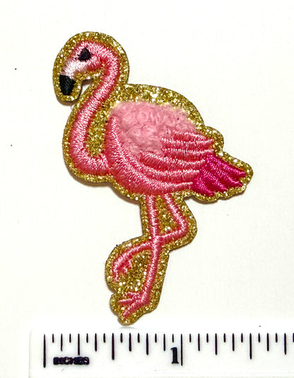 Pink Flamingo Patch – Embroidered & Chenille Iron-On Applique 2”