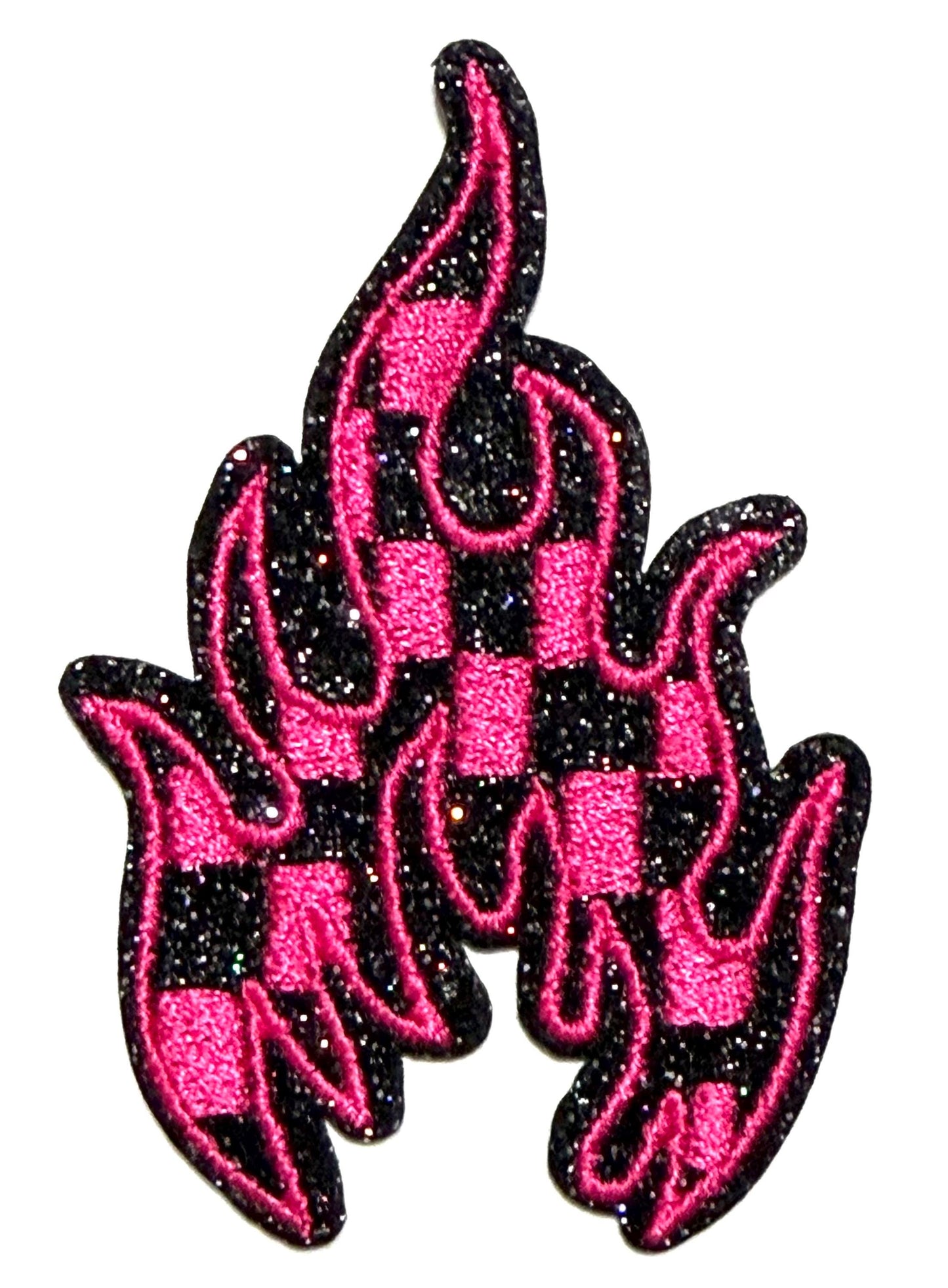 Checkered Flames - Embroidered Iron On Patches 3.5”