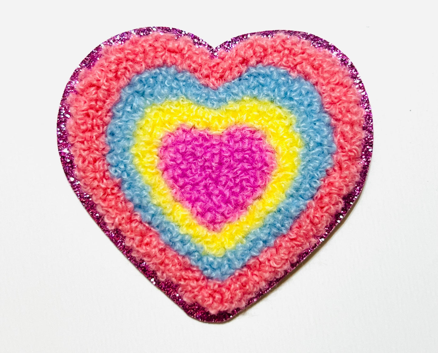 Heart  - Chenille Iron on patches with glitter outline