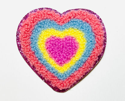 Heart  - Chenille Iron on patches with glitter outline