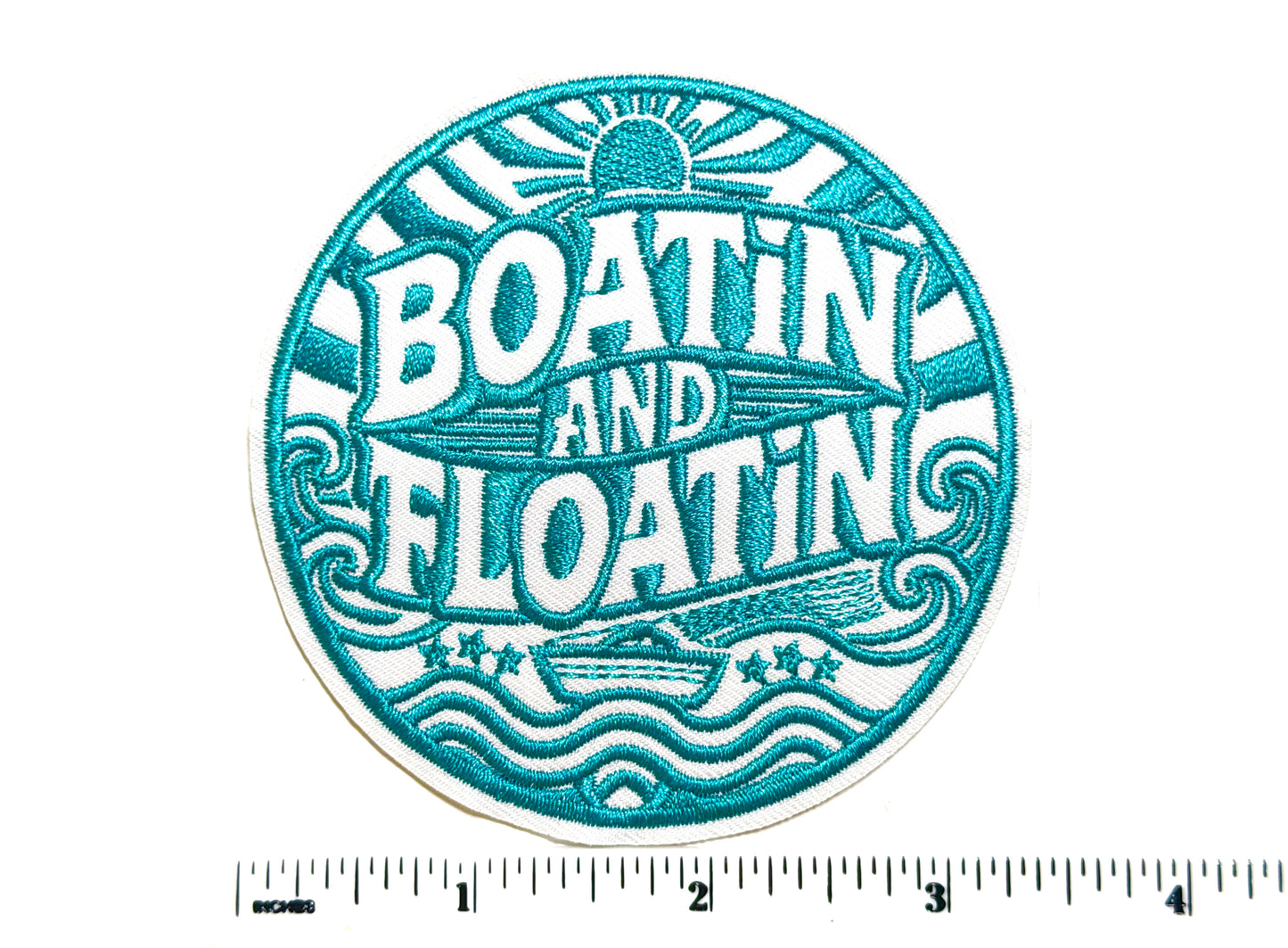 Boatin and Floatin - Embroidered Iron On Patch 3.5”