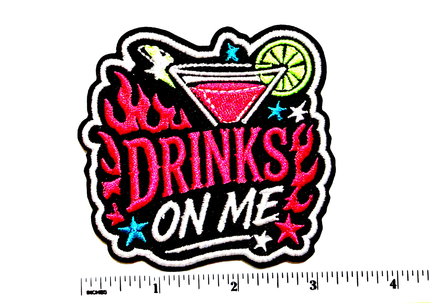 Drinks on me patch - Embroidered iron on patch 3.25”