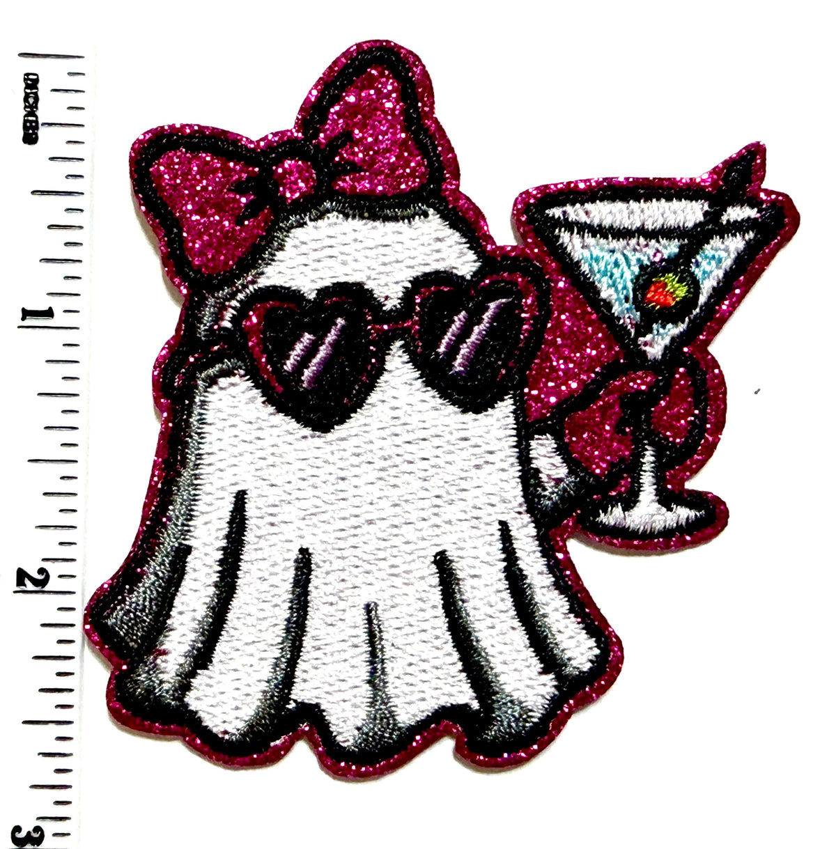 Halloween Ghost with Martini patch - Embroidered Iron on patch 2.5”