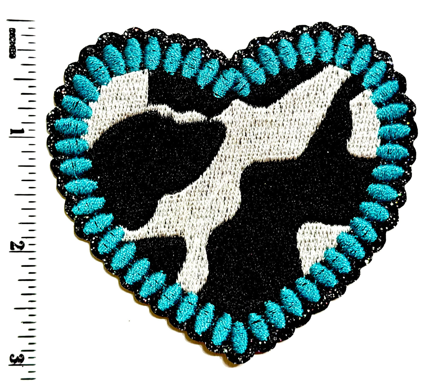 Cow print & Turquoise Patches - heart, lightning bolt, star - Embroidered Iron-On patches