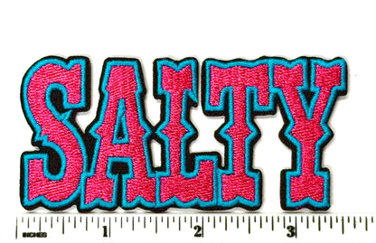 Salty hot pink with blue border – Embroidered Iron-On Patch 3.5”