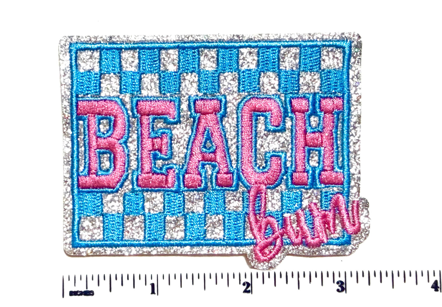 Beach Bum patch - Embroidered Iron on patch with silver glitter