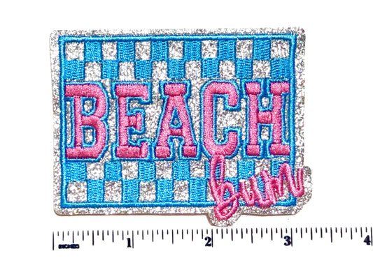 Beach Bum patch - Embroidered Iron on patch with silver glitter