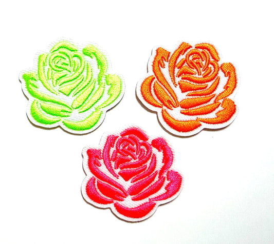 Neon Roses - Embroidered Iron on patches 1.5”