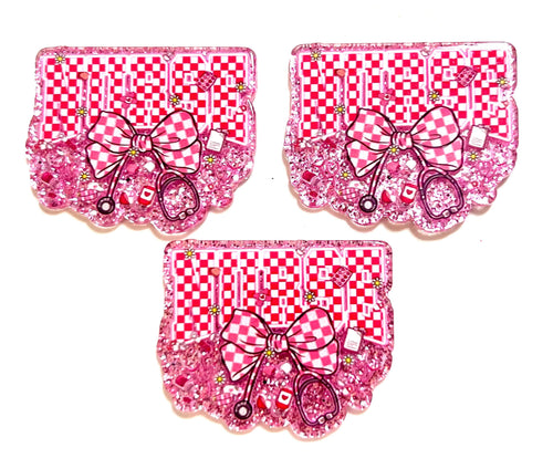Checkered Nurse with bow- flatback acrylics set of 3