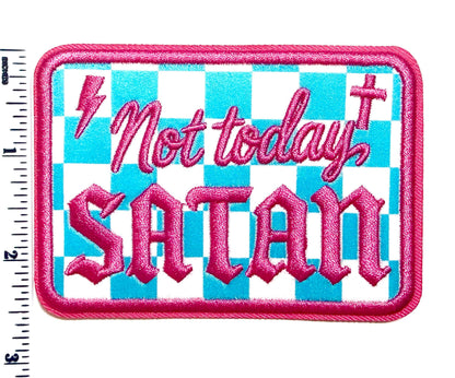 Not Today Satan Embroidered Checkered Patch - Iron-On Applique